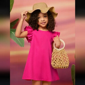 Charming Pink Ruffle Sleeve Kids Dress